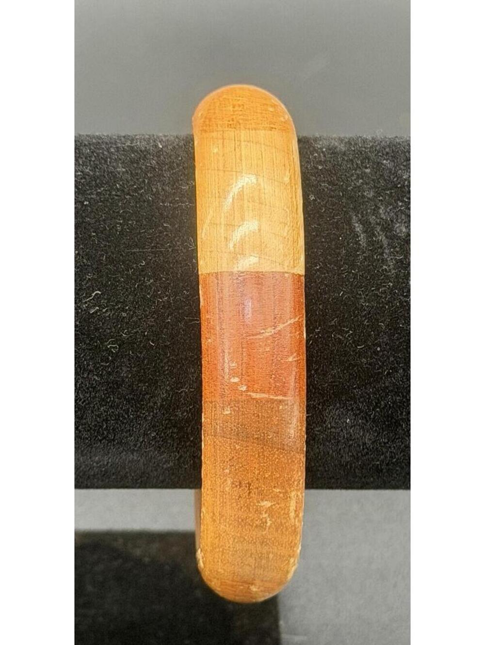 🌿 Vintage Boho Two-Tone Wooden Bangle Bracelet 7.5” 🤎
